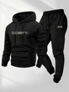 Mens Two-Piece Set, Casual Crew Neck Long Sleeve Hooded Sweatshirt And Sweatpants Set