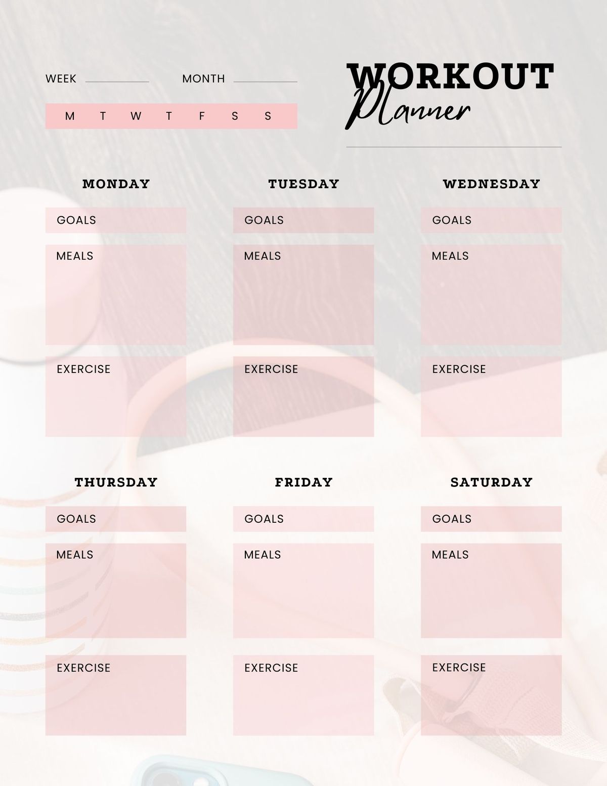 Weekly Meal Planner & Workout Planner