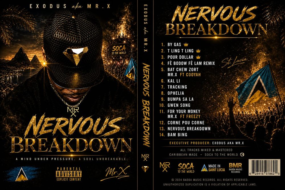 Discover Nervous Breakdown, the latest album from Saint Lucian Dennery Segment artist Exodus aka Mr. X. Featuring 14 energetic tracks, Caribbean vibes, and collaborations that celebrate Soca 