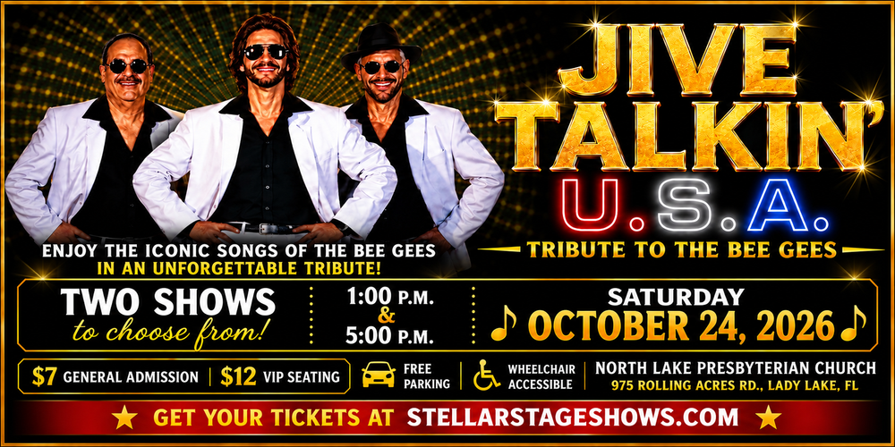 Jive Talkin' U.S.A. Bee Gees tribute concert near The Villages and Lady Lake, Florida, presented by Stellar Stage