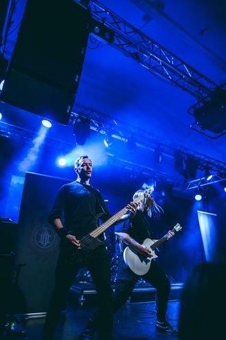 Bassist and guitarist of Ashes of Perishing performing at Tuska Festival 2026