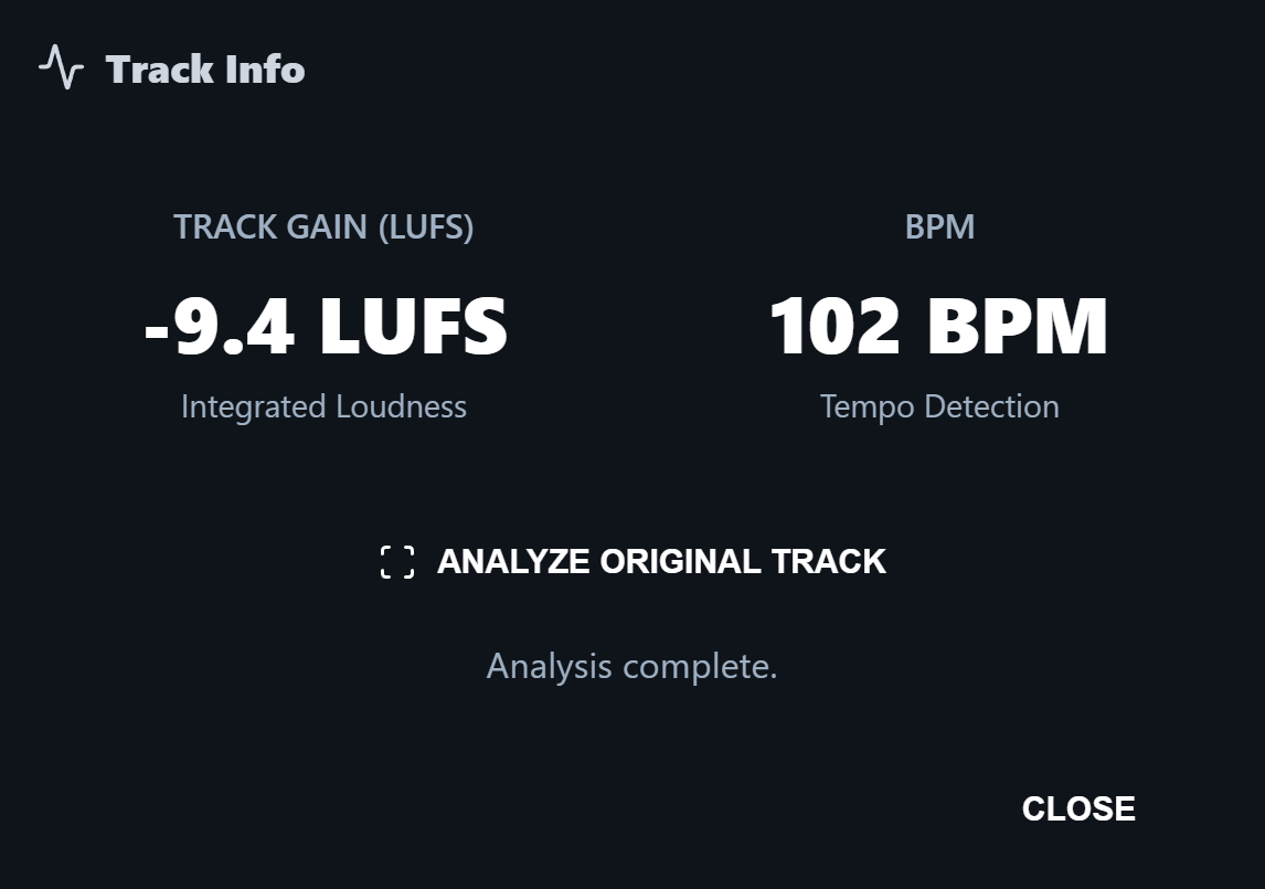 Track Info button in player controls