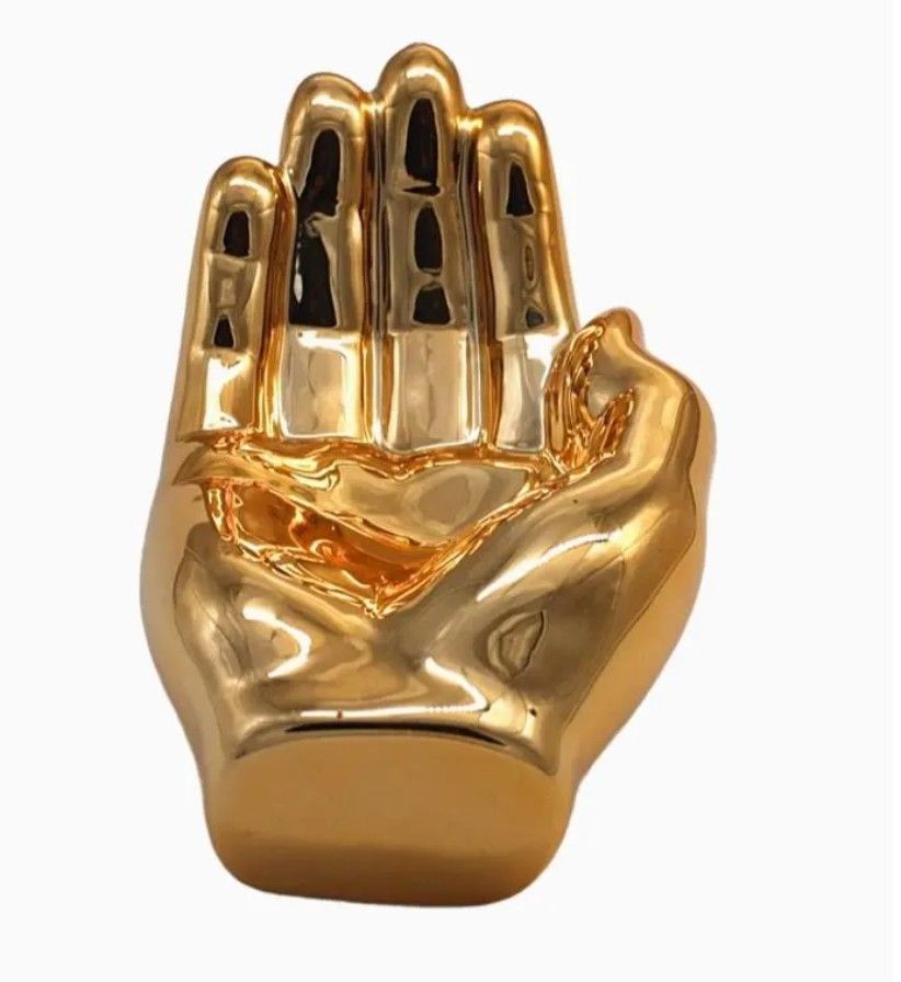 Ceramic Bronze Dark Gold Hand Tray Tabletop 7.5" Art Home Decor Gift Sculpture Cell Phone Keys Holder