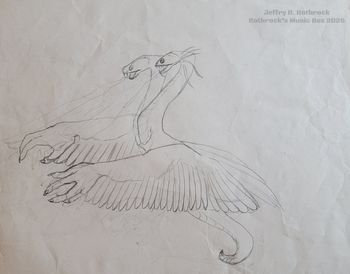 Two-Headed Creature - pencil sketch - J. R. Rothrock - circa 1982
