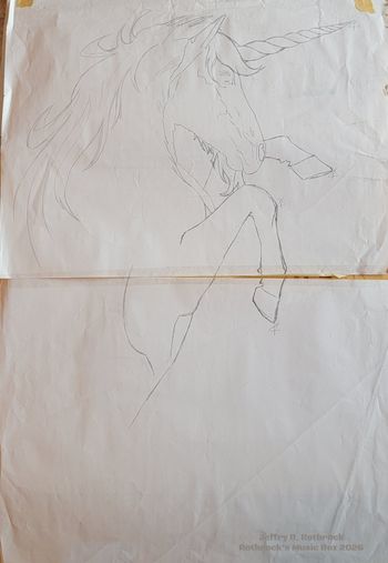 The Unicorn - pencil sketch - Jeffry R. Rothrock -circa 1985
