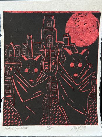 Gothic American (Linocut-Chine Colle)
