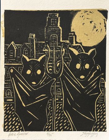 Gothic American (Linocut-Chine Colle)
