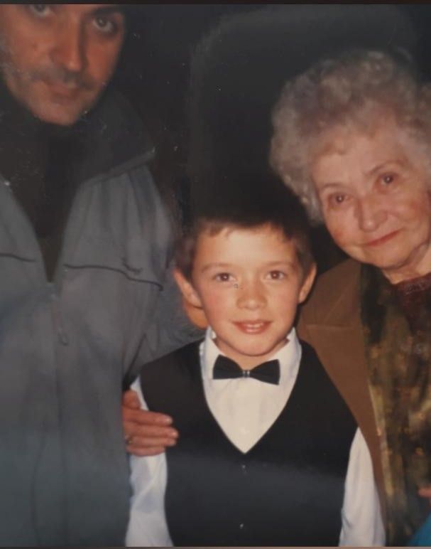 Gabriel Latis with his grandmother and father after his first major public performance at the age of 10, where he performed "Für Elise" by Ludwig van Beethoven.