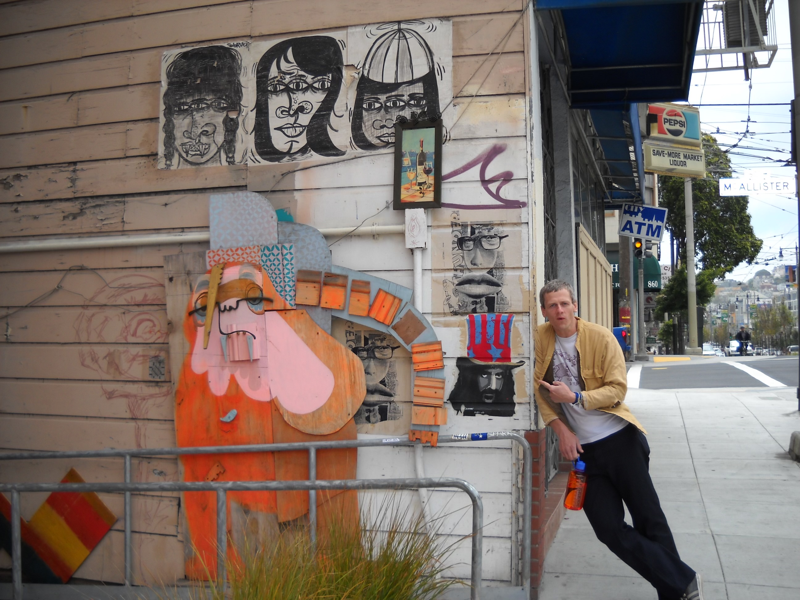 Patrick Tape Fleming in San Francisco with Zappa Mural 