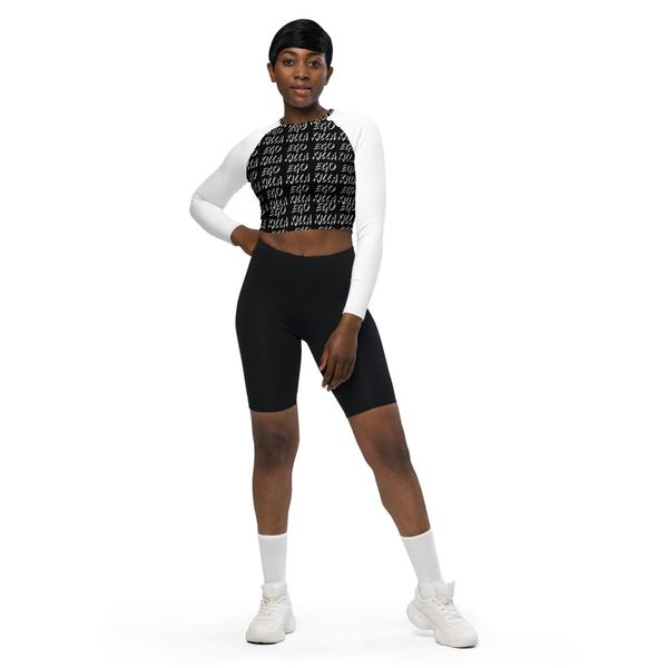 “Ego Killa” Collection All-Over Print Recycled Long Sleeve Crop Top