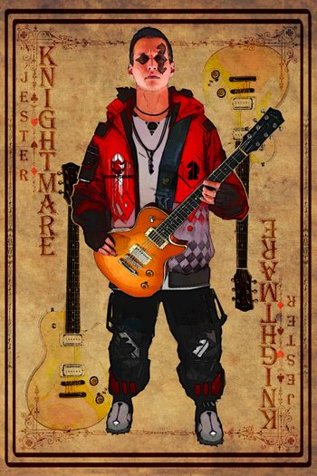 R.J. Root (“Knightmare”), 33. Darkly handsome guitar hero who excels in blues, jazz and Latin music. High-energy, gregarious and quick-witted, Shauna's boyfriend. Defender of the innocent, very gentle soul but can hop into a bar fight instantly if needed.
