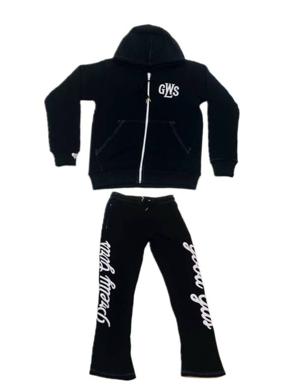 Pretty Girls Good Gas (Embroidered) - Jogger Set (Black & White)