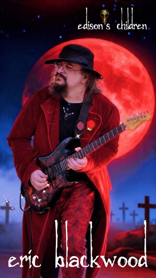 Eric Blackwood, lead singer and guitarist of the sci-fi progressive rock band Edison's Children live on stage at NASA anniversary for Neil Armstrong