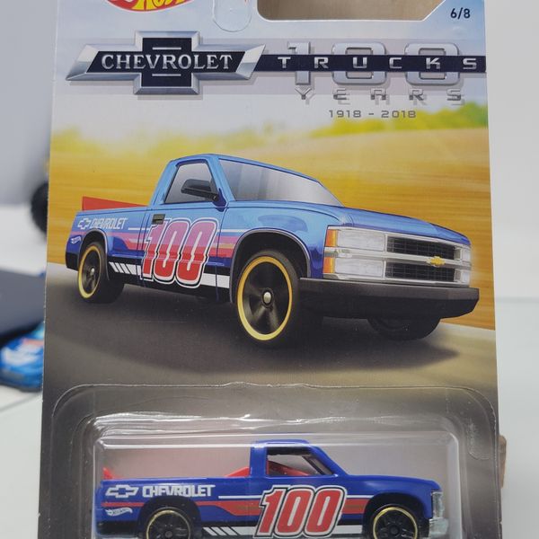 Hot Wheels Chevy 1500 Pickup Truck 1:64 Scale Blue Red 100 Decal A
