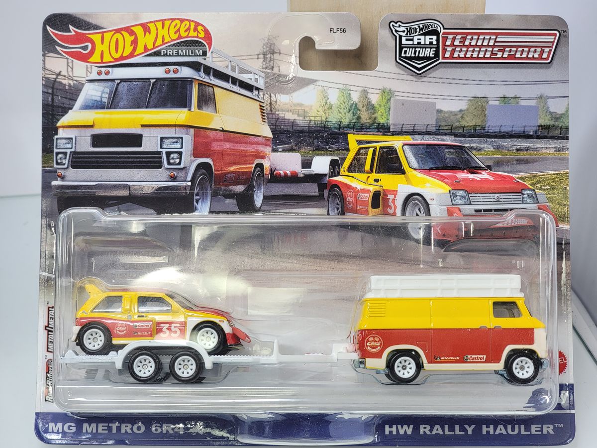🔥 HOT WHEELS PREMIUM – CAR CULTURE TEAM TRANSPORT 🔥 MG METRO 6R4 + HW RALLY HAULER • METAL/METAL • REAL RIDERS