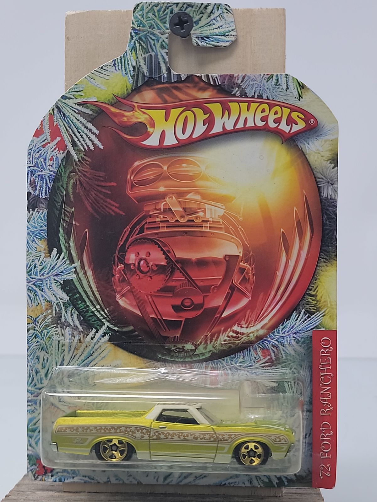Hot Wheels ’72 Ford Ranchero – Holiday / Christmas Ornament Card – Metallic Gold & Yellow – Factory Sealed