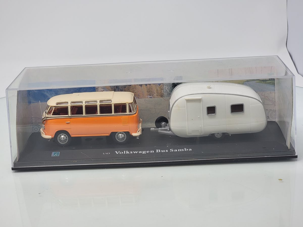K-Line Kruisers Die Cast 1:43 Volkswagen Bus Samba w/ Travel Trailer K-94451