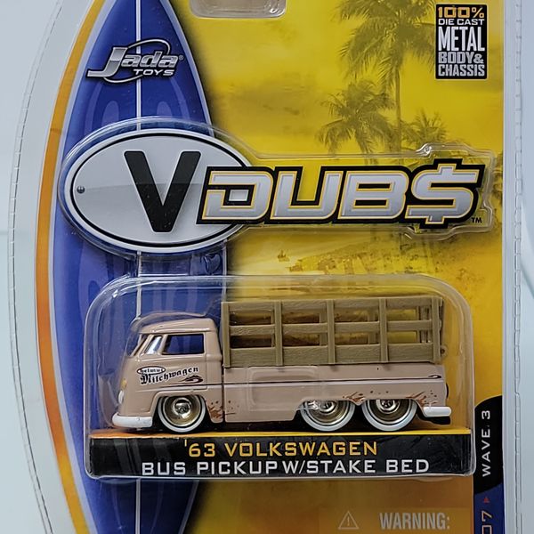 JADA V-DUBS 1963 VOLKSWAGEN BUS PICKUP 1:64 TAN DIECAST – STAKE BED (2007)