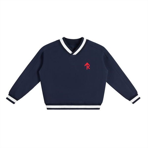 Take Risk - V-Neck Contrast Collar Boxy Sweatshirt
