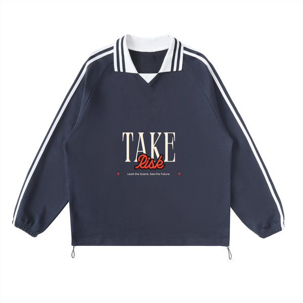 Take Risk-Contrast Striped Lapel Collar Sweatshirt