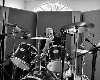 Matthew Shad recording drums for Mirror, the October 2026 single by singer and songwriter Chris Green, released through Crimson Star Records.
