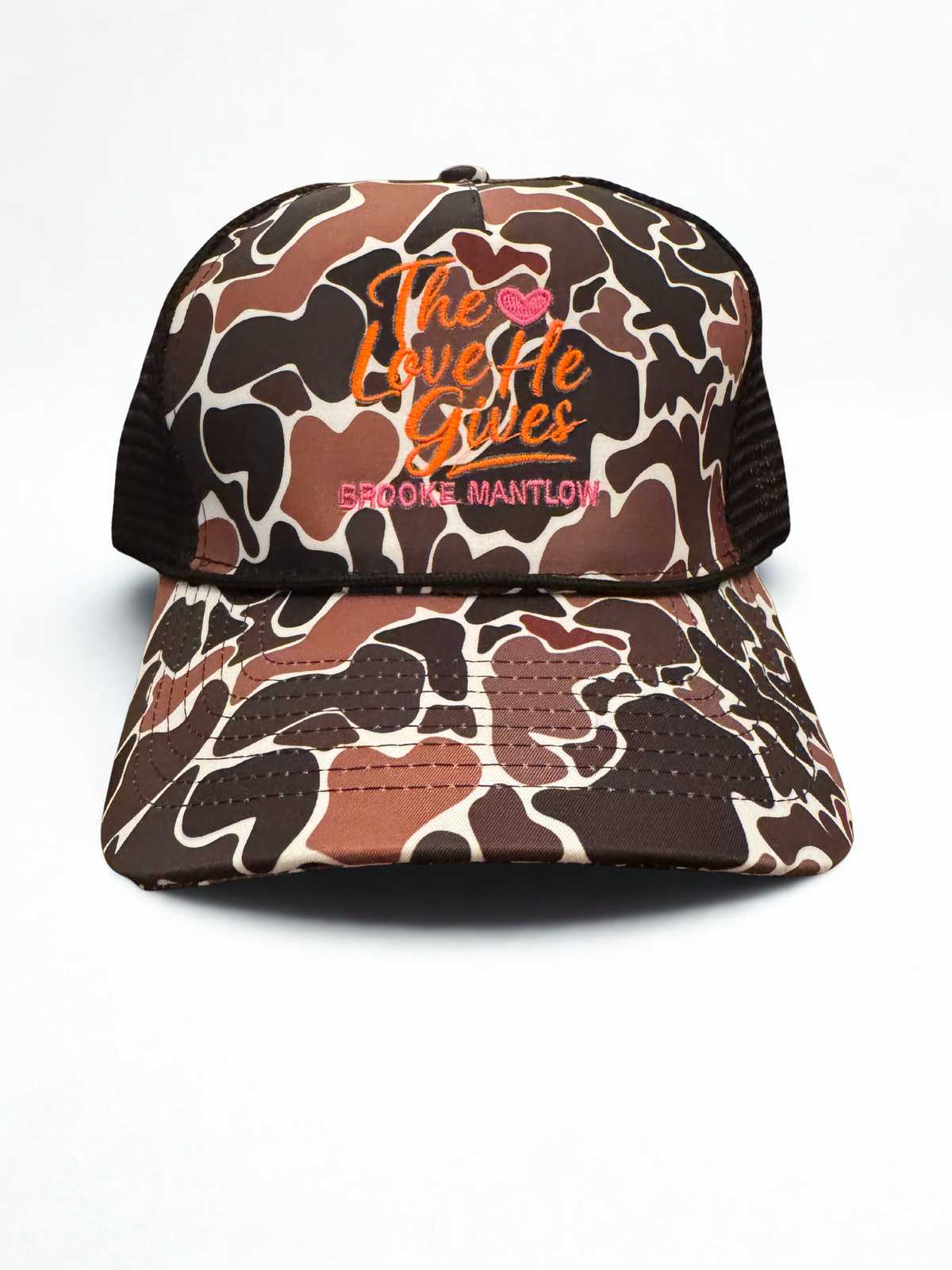 The Love He Gives Camo Trucker Hat