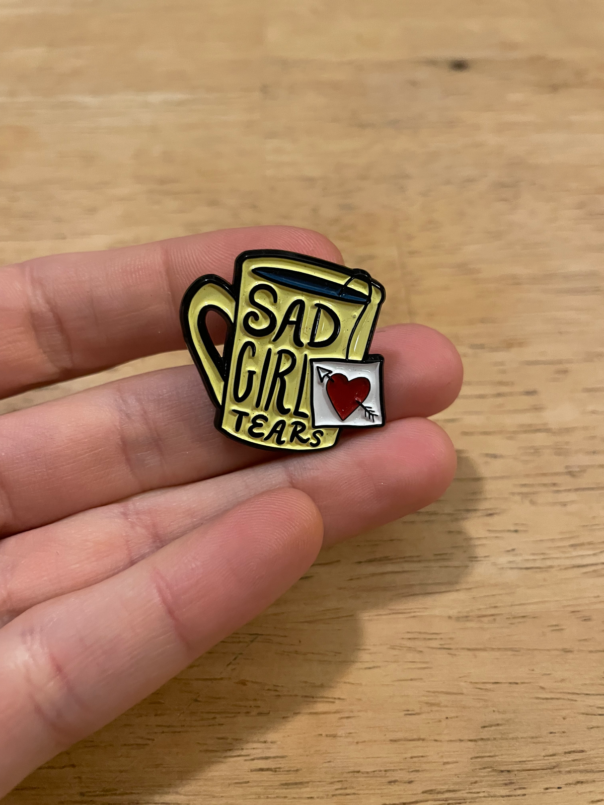 Sad Girl Tears Mug Pin