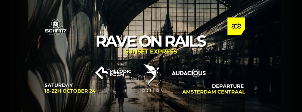 ADE2026, Amsterdam Dance Event, Rave on Rails, Club train, techno train, special event, techno, house music, electronic music event, Audacious, Melodic Room