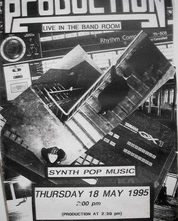 Homemade poster for a Production gig at University of Salford in 1995. This line up was a trio.
