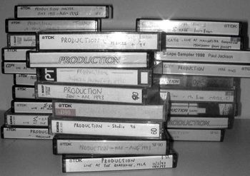 A few of my early demo cassettes of four-track recordings of songs, instrumentals, remixes, and live sets.
