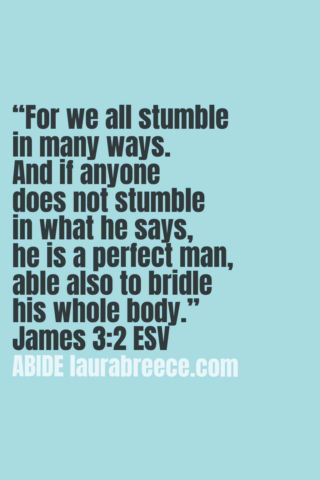 “For we all stumble in many ways. And if anyone does not stumble in what he says, he is a perfect man, able also to bridle his whole body.” ‭‭James‬ ‭3‬:‭2‬ ‭ESV‬‬