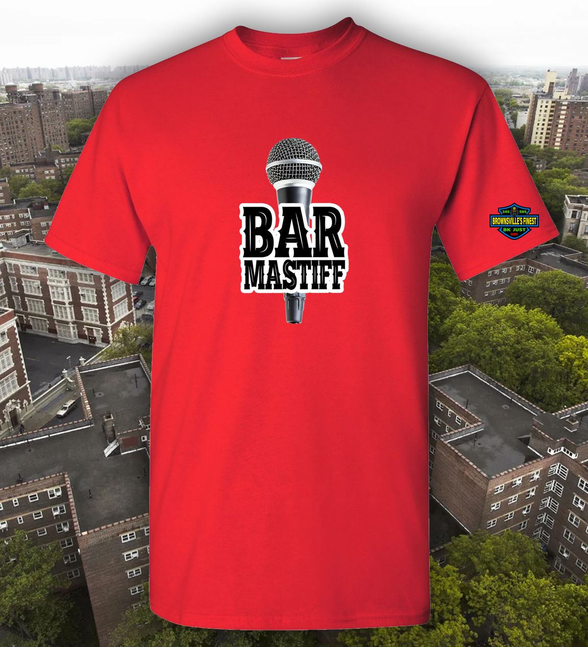 BK Just Signature Bar Mastiff t-shirt w BK Just Logo Shield on sleeve