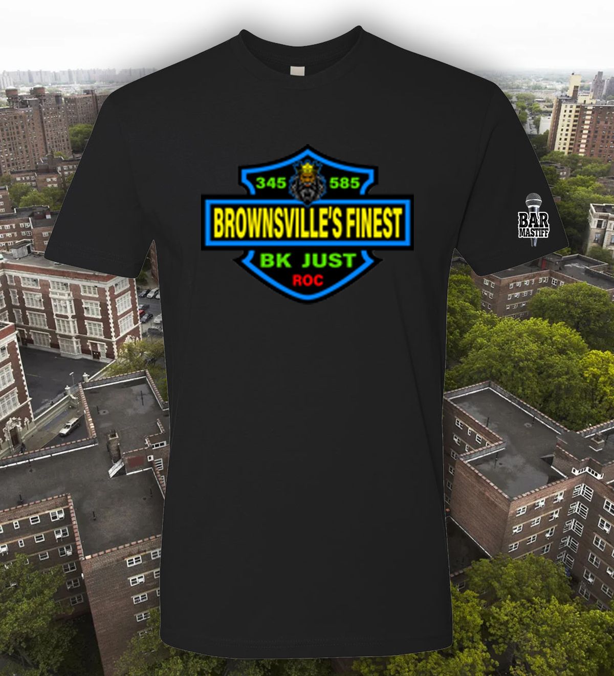 BK Just Signature Logo Shield t-shirt w Bar Mastiff Logo on sleeve