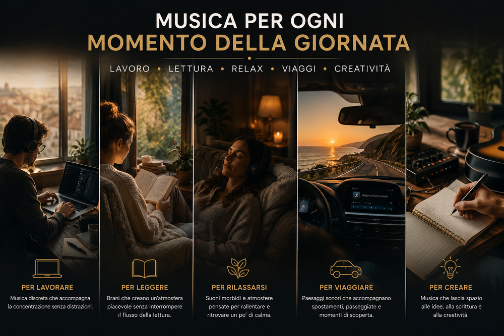 Raighes Factory Radio MUSICA PER OGNI MOMENTO DELLA GIORNATA - Lavoro • Lettura • Relax • Viaggi • Creatività 