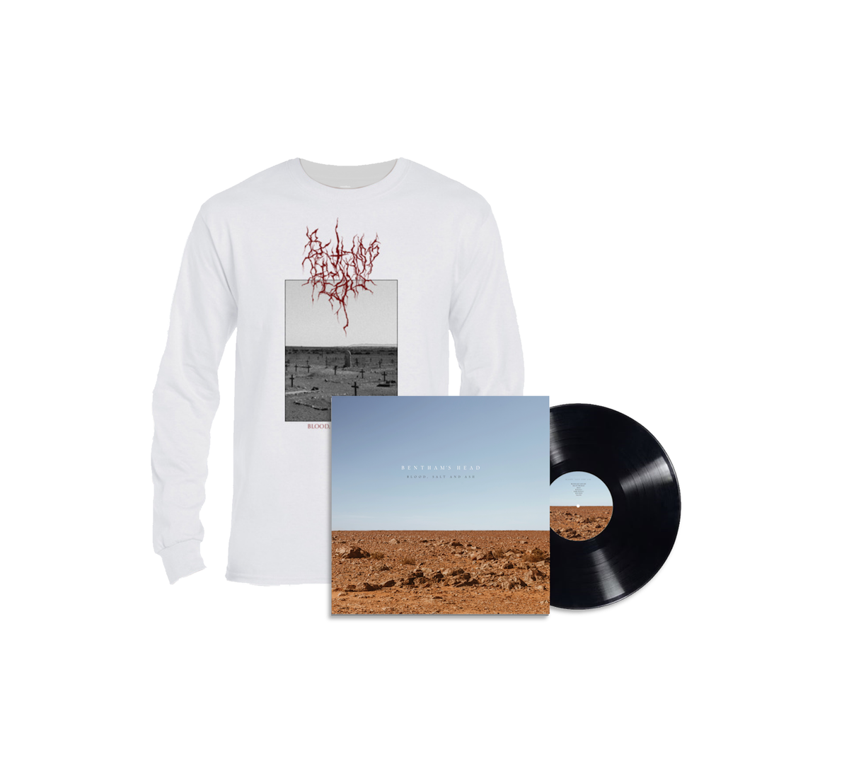 Bentham's Head Limited Long Sleeve Shirt - White + Blood, Salt & Ash + 12" Vinyl  