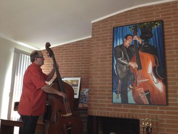 Playing Charles Dungey's bass to Charles' portrait

