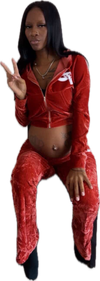 “SLIM” BRICK RED “G” VELOUR SET