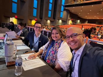 from the left, Jonathan Palomar, Vanessa Alonso, and Octavio Moreno. Judging Mariachi vocal competition, Mariachi Vargas Extravaganza, San Antonio, TX, Dec 2024
