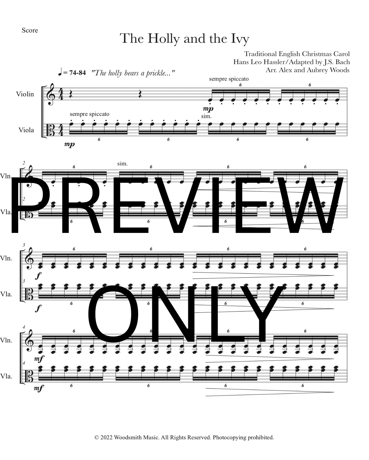 The Holly and the Ivy - violin/viola duet