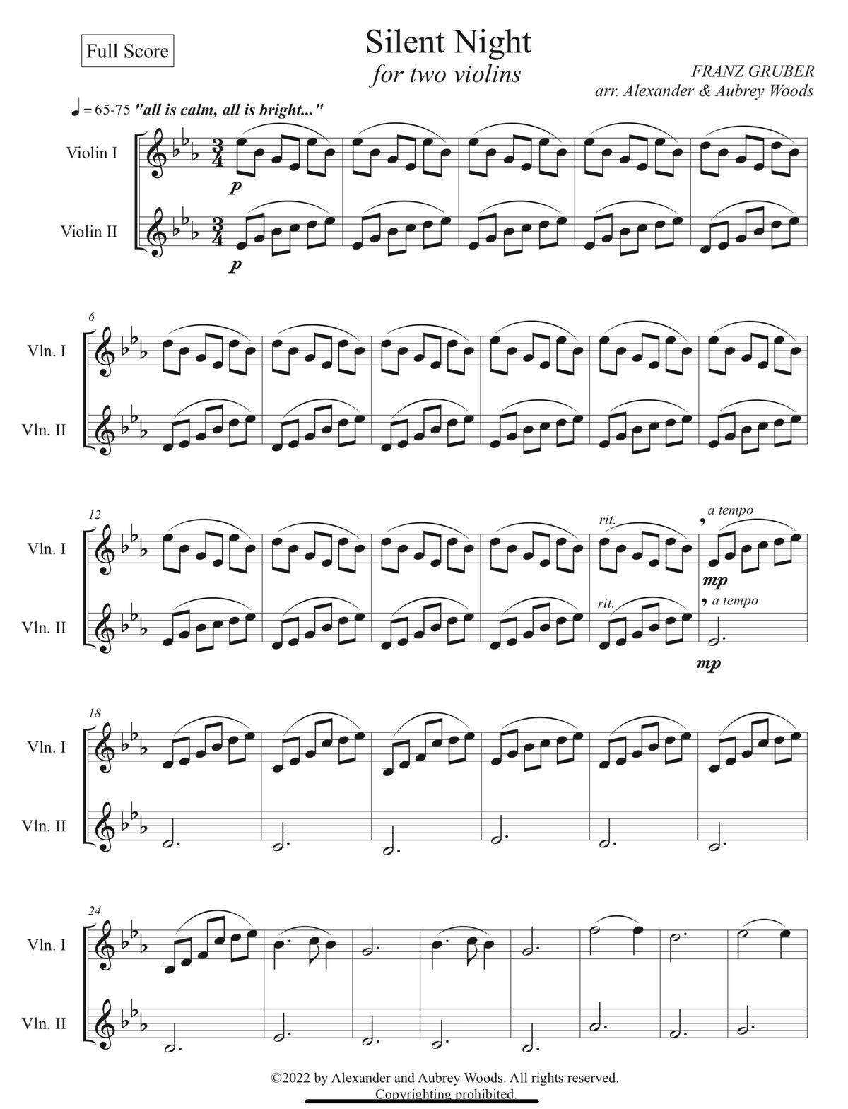 Silent Night - for two violins