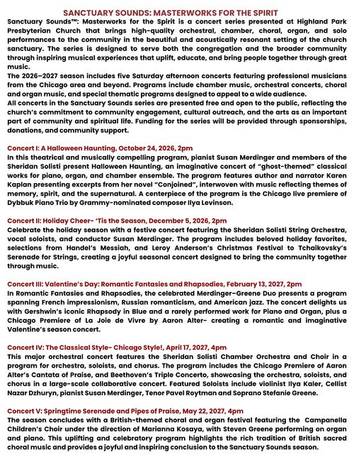 Sanctuary Sounds Concert Series, Program descriptions
