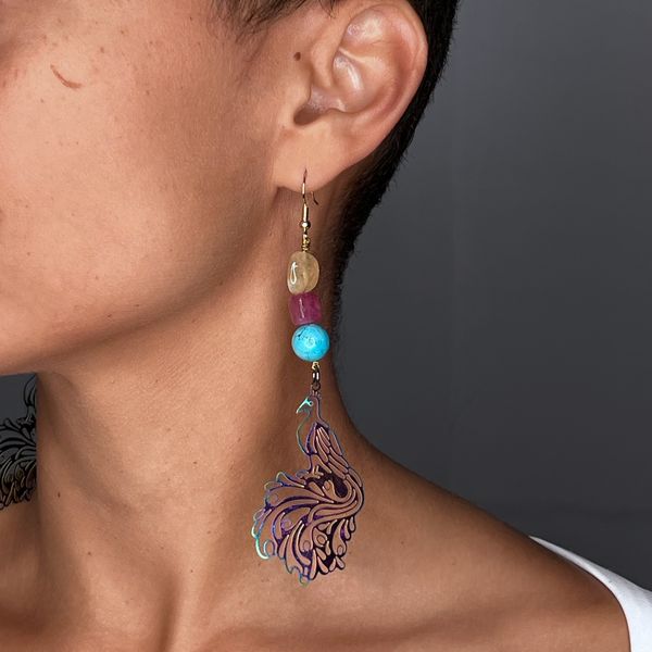 Gemstone Peacock earrings