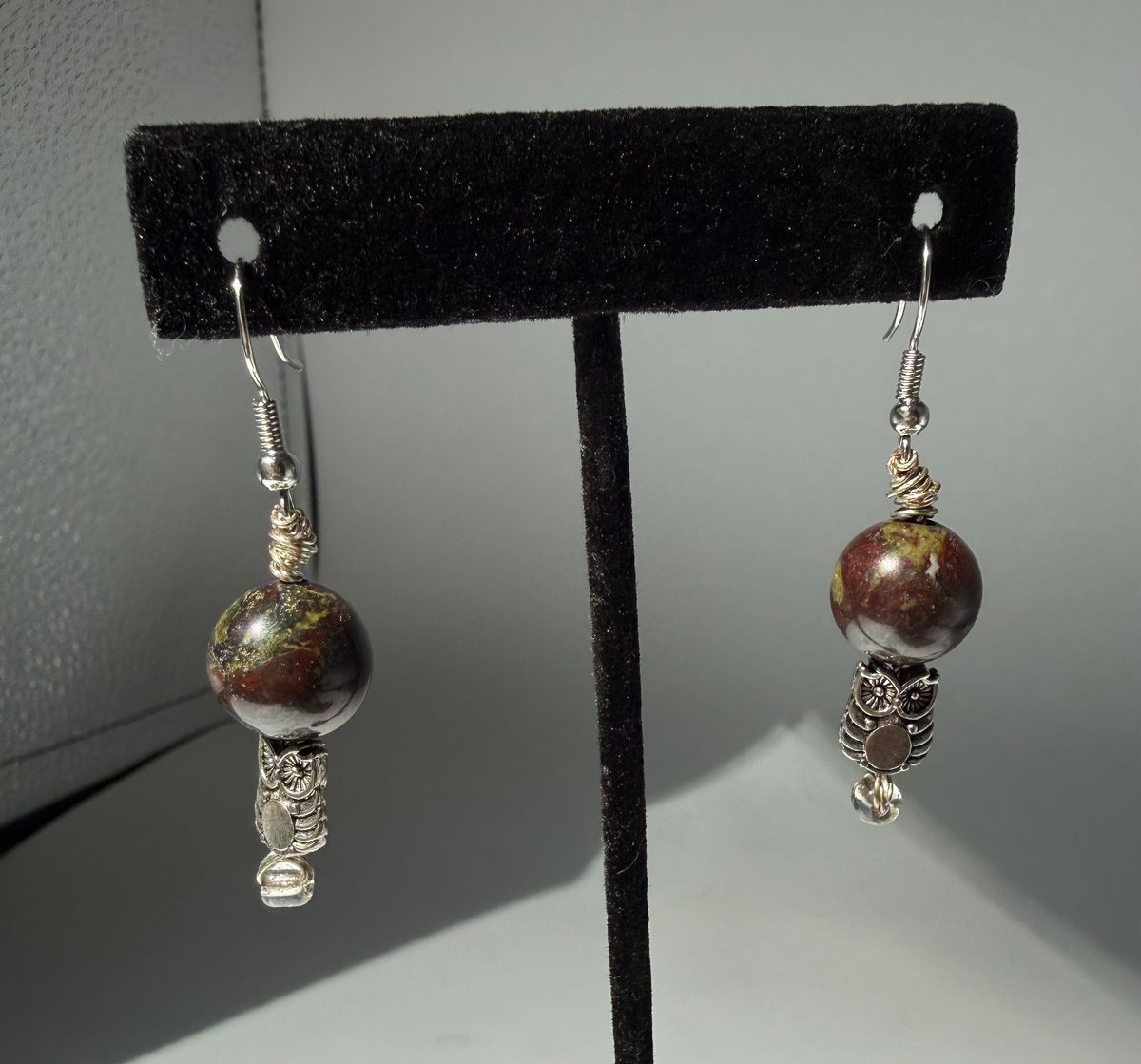 Red-Green Dragon Bloodstone earrings