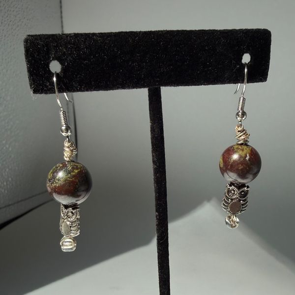 Red-Green Dragon Bloodstone earrings