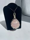 Rose Quartz wire-wrapped with black leather necklace