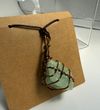 Aquamarine wire-wrapped with brown leather necklace