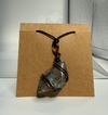 Blue Crazy Lace Agate wire-wrapped with black leather necklace
