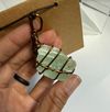 Aquamarine wire-wrapped with brown leather necklace