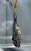 Black Kyanite stone with yellow leather necklace