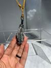 Black Kyanite stone with yellow leather necklace